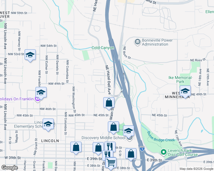 map of restaurants, bars, coffee shops, grocery stores, and more near 4817 Northeast Hazel Dell Avenue in Vancouver