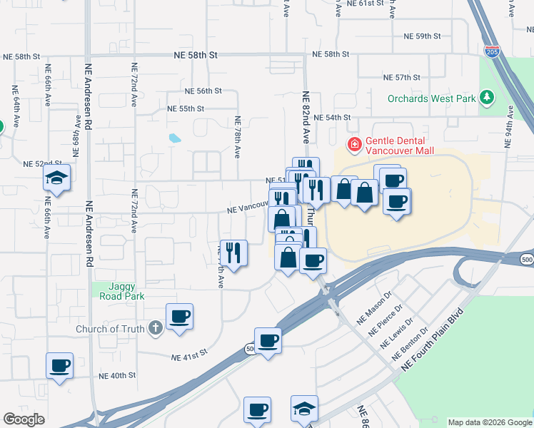 map of restaurants, bars, coffee shops, grocery stores, and more near 7924 Northeast Loowit Loop in Vancouver