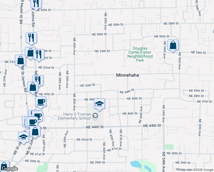 map of restaurants, bars, coffee shops, grocery stores, and more near 4500 Northeast 49th Street in Vancouver