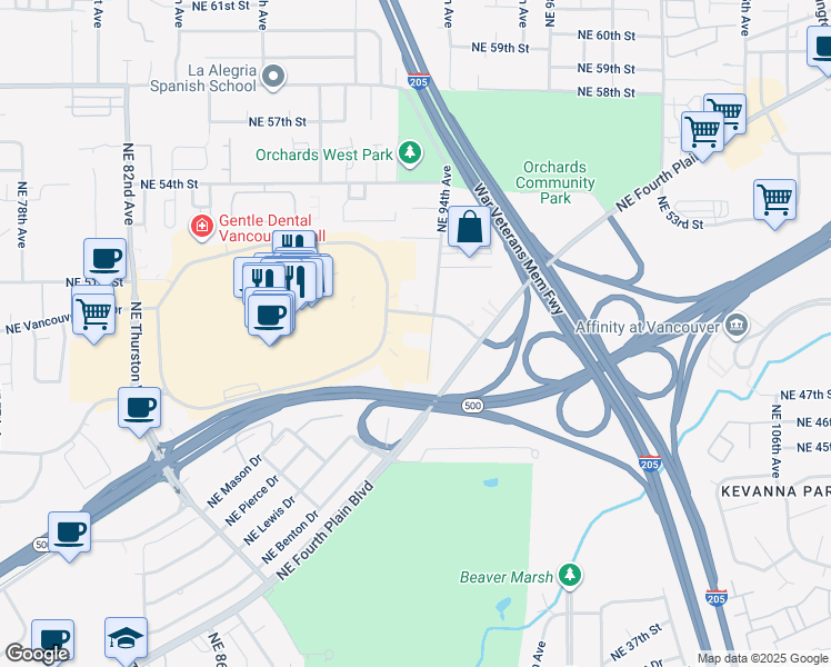 map of restaurants, bars, coffee shops, grocery stores, and more near 4714 Northeast 94th Avenue in Vancouver
