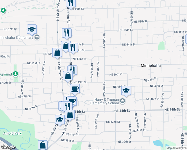 map of restaurants, bars, coffee shops, grocery stores, and more near 3710 Northeast 49th Street in Vancouver