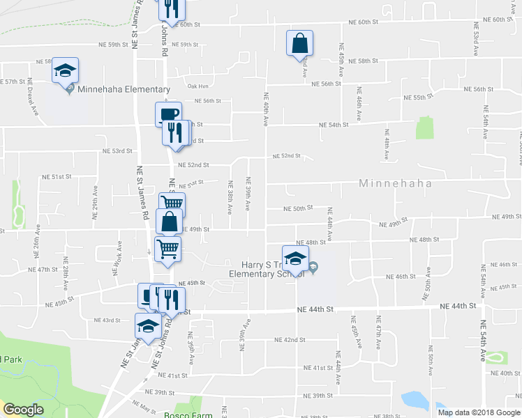 map of restaurants, bars, coffee shops, grocery stores, and more near 4910 Northeast 40th Avenue in Vancouver