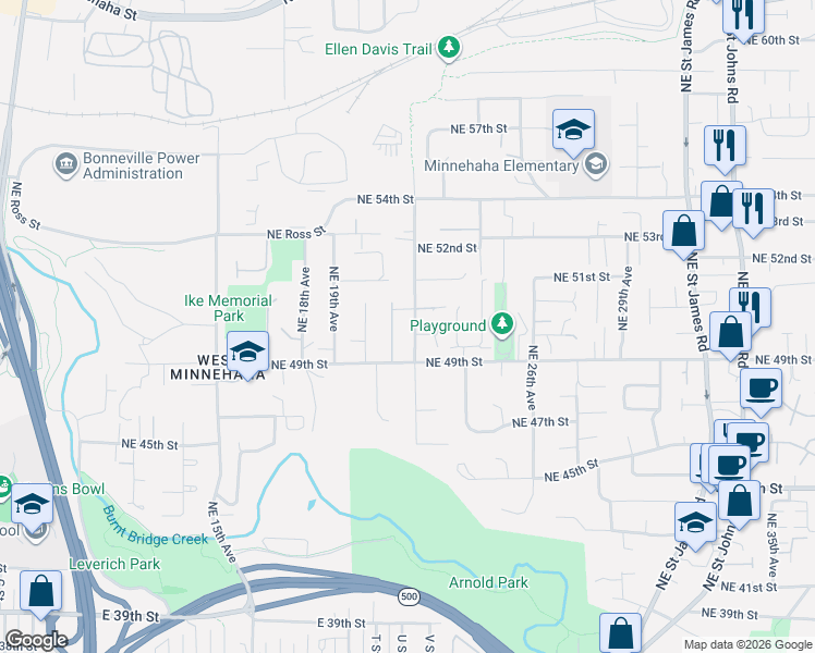 map of restaurants, bars, coffee shops, grocery stores, and more near 4916 Northeast 22nd Avenue in Vancouver