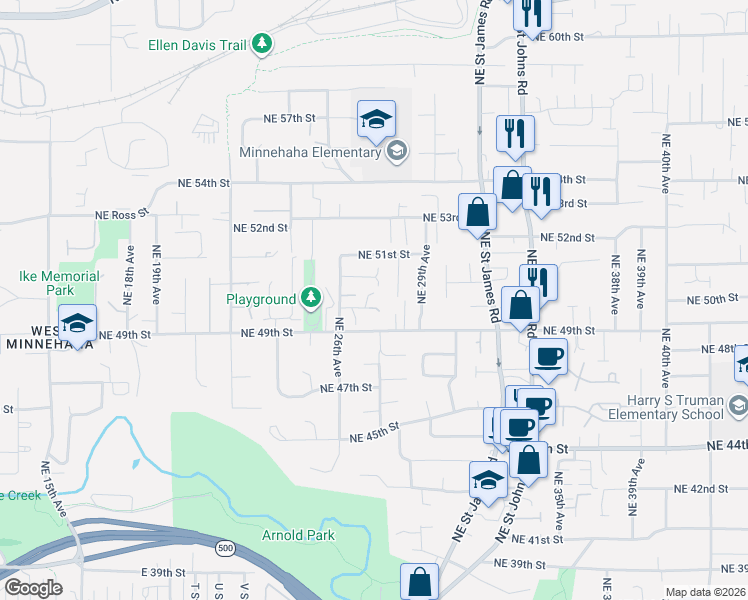 map of restaurants, bars, coffee shops, grocery stores, and more near 2622 Northeast Hawthorne Circle in Vancouver