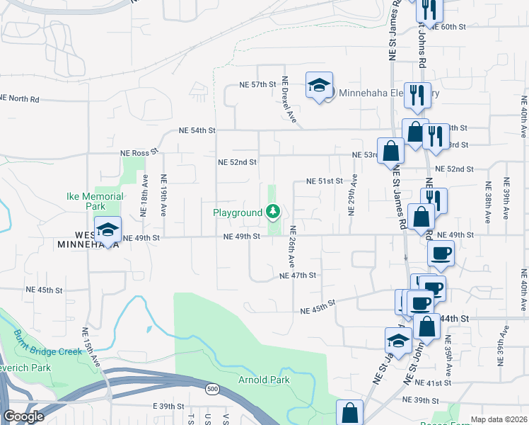 map of restaurants, bars, coffee shops, grocery stores, and more near 2502 Northeast 49th Street in Vancouver