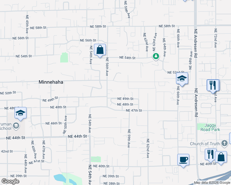 map of restaurants, bars, coffee shops, grocery stores, and more near 4920 Northeast 57th Circle in Vancouver