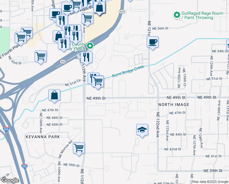 map of restaurants, bars, coffee shops, grocery stores, and more near 11412 Northeast 49th Street in Vancouver