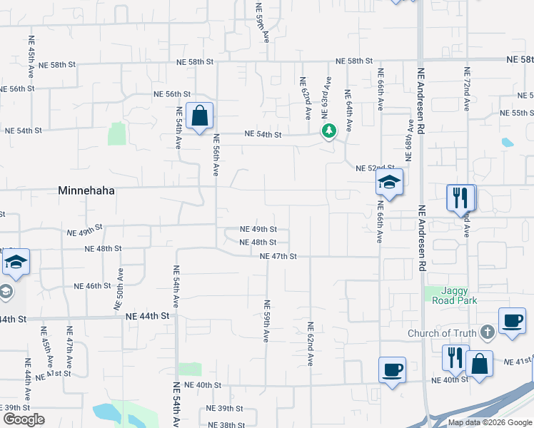 map of restaurants, bars, coffee shops, grocery stores, and more near 4920 Northeast 57th Circle in Vancouver
