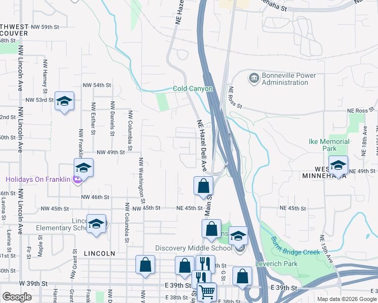 map of restaurants, bars, coffee shops, grocery stores, and more near 4820 Northeast Hazel Dell Avenue in Vancouver