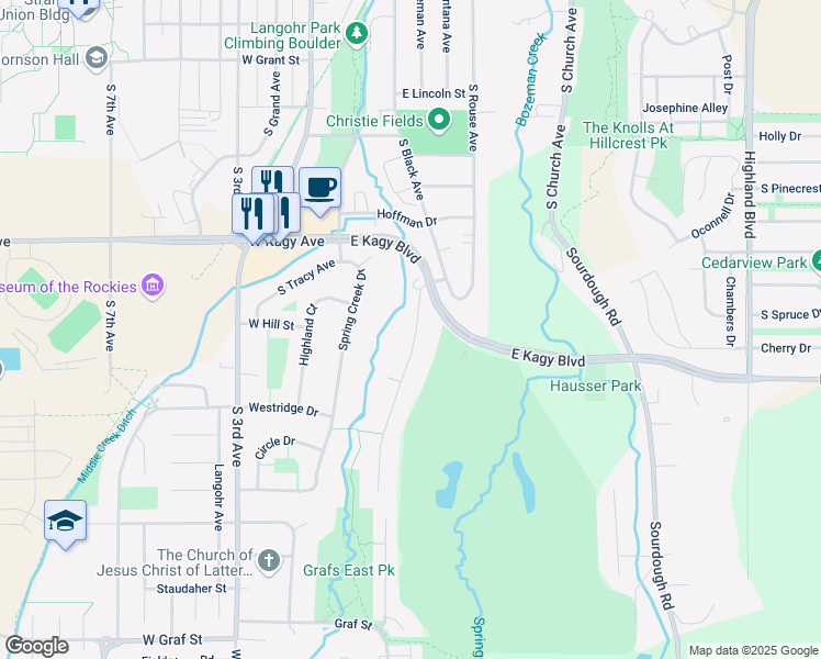 map of restaurants, bars, coffee shops, grocery stores, and more near 2000 West Kagy Boulevard in Bozeman