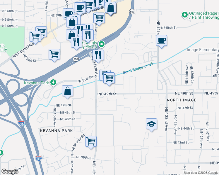 map of restaurants, bars, coffee shops, grocery stores, and more near 11320 Northeast 49th Street in Vancouver