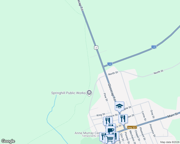 map of restaurants, bars, coffee shops, grocery stores, and more near Junction Road in Springhill