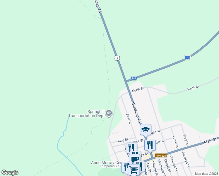 map of restaurants, bars, coffee shops, grocery stores, and more near 10 Aberdeen Street in Springhill