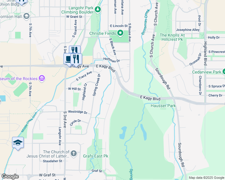 map of restaurants, bars, coffee shops, grocery stores, and more near 2000 West Kagy Boulevard in Bozeman