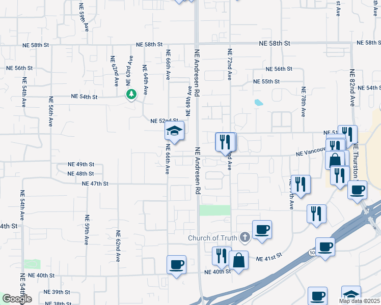 map of restaurants, bars, coffee shops, grocery stores, and more near 5015 Northeast 66th Avenue in Vancouver