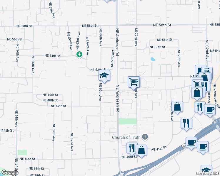 map of restaurants, bars, coffee shops, grocery stores, and more near 5015 Northeast 66th Avenue in Vancouver