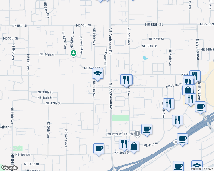 map of restaurants, bars, coffee shops, grocery stores, and more near 5015 Northeast 66th Avenue in Vancouver