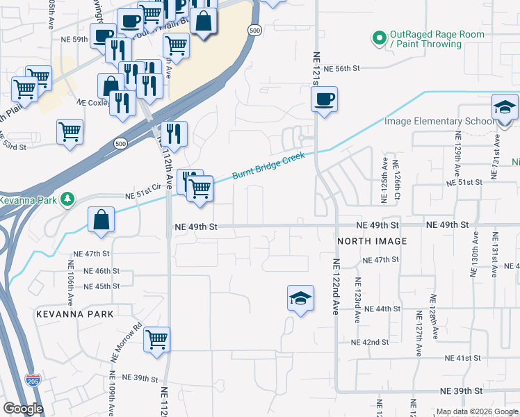 map of restaurants, bars, coffee shops, grocery stores, and more near 11716 Northeast 49th Street in Vancouver