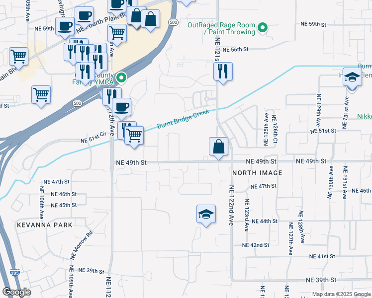 map of restaurants, bars, coffee shops, grocery stores, and more near 4916 Northeast 118th Court in Vancouver