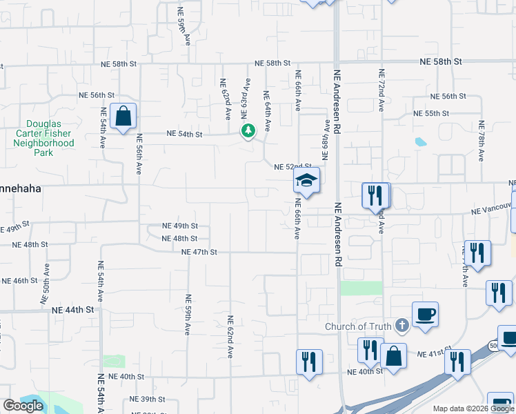 map of restaurants, bars, coffee shops, grocery stores, and more near 6310 Northeast 49th Way in Vancouver