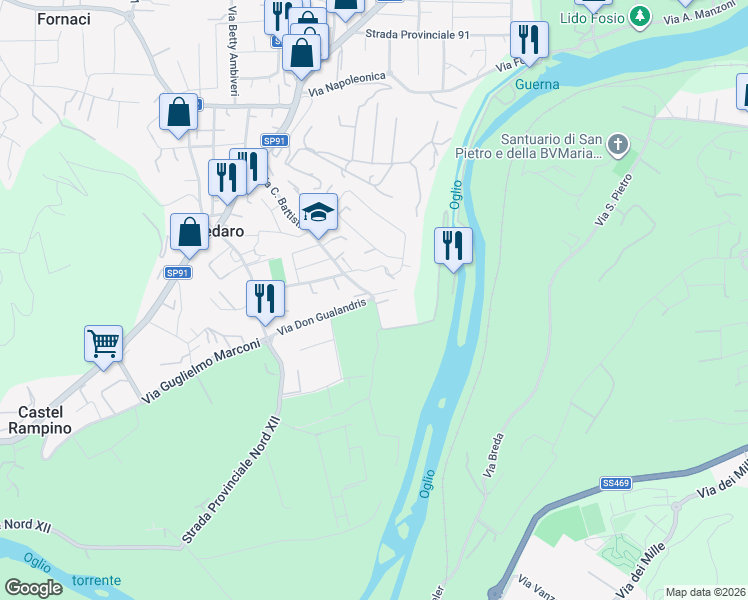 map of restaurants, bars, coffee shops, grocery stores, and more near 91 Via dei Dossi in Credaro