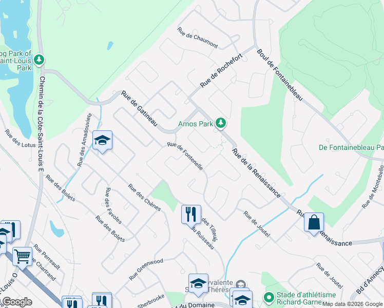 map of restaurants, bars, coffee shops, grocery stores, and more near 136 Rue de Fontenelle in Blainville