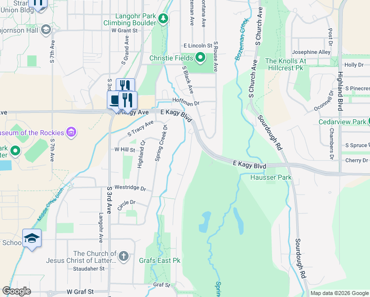 map of restaurants, bars, coffee shops, grocery stores, and more near 2000 West Kagy Boulevard in Bozeman