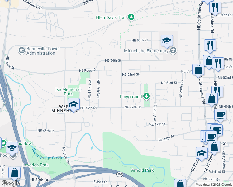 map of restaurants, bars, coffee shops, grocery stores, and more near 5017 Northeast 22nd Avenue in Vancouver