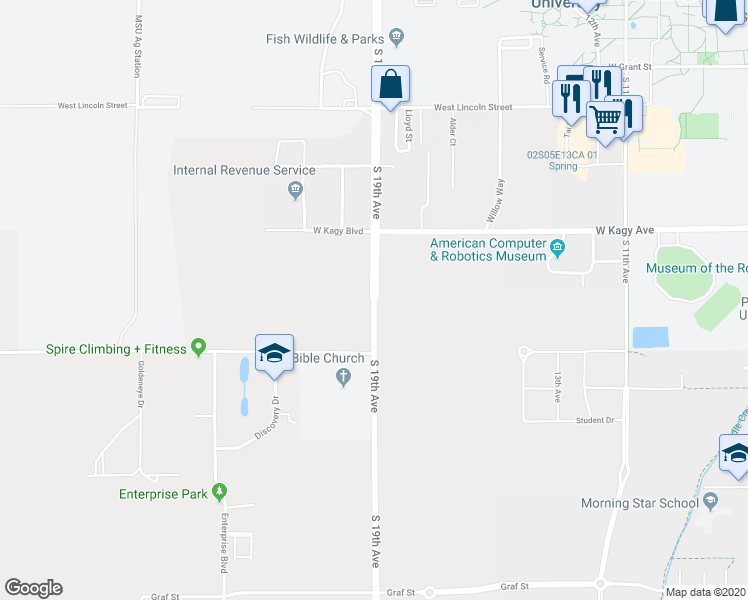 map of restaurants, bars, coffee shops, grocery stores, and more near 6991 South 19th Avenue in Bozeman
