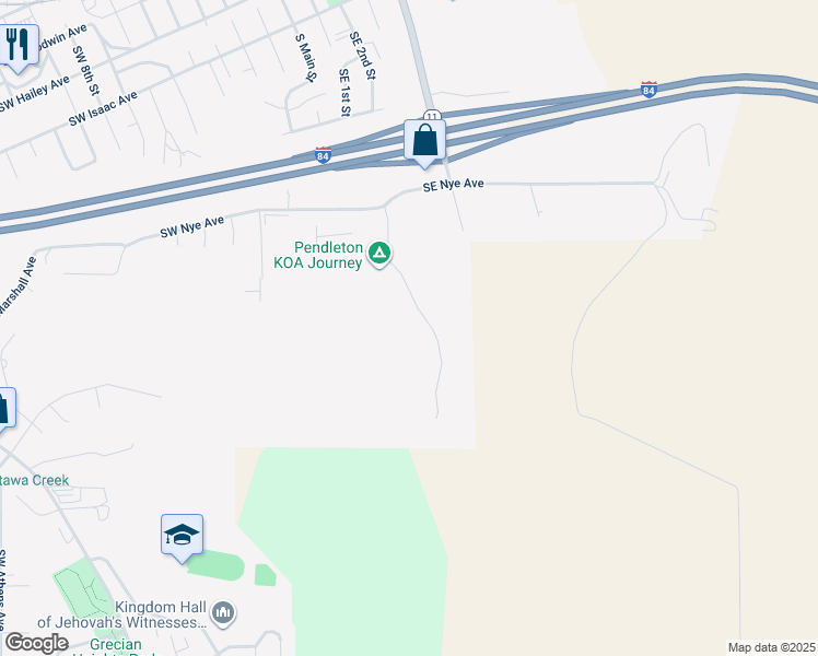 map of restaurants, bars, coffee shops, grocery stores, and more near 1422 Southeast 3rd Street in Pendleton