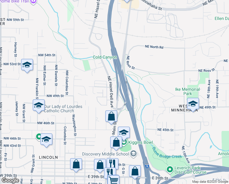 map of restaurants, bars, coffee shops, grocery stores, and more near 5019 Northeast Hazel Dell Avenue in Vancouver