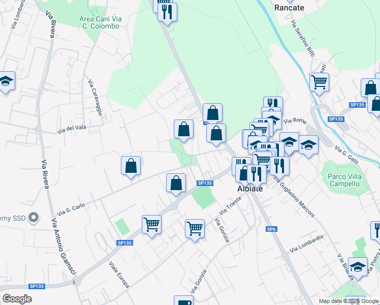 map of restaurants, bars, coffee shops, grocery stores, and more near 3 Via Papa Giovanni XXIII in Albiate
