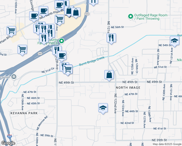 map of restaurants, bars, coffee shops, grocery stores, and more near 4916 Northeast 118th Court in Vancouver