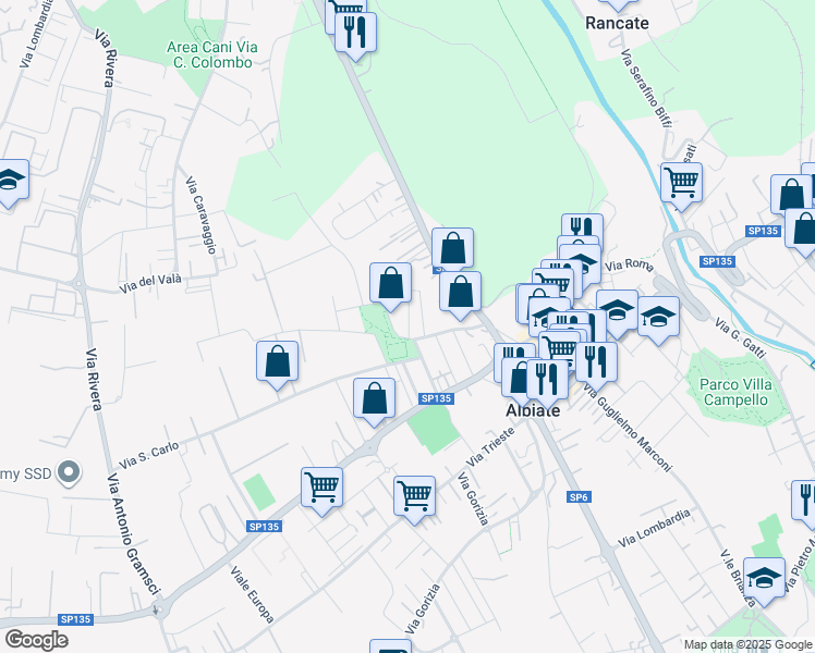 map of restaurants, bars, coffee shops, grocery stores, and more near 3 Via Papa Giovanni XXIII in Albiate