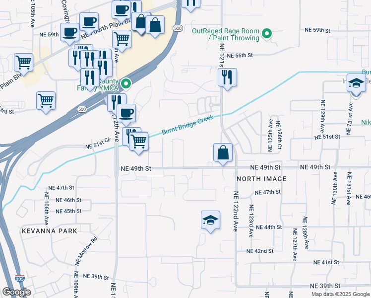map of restaurants, bars, coffee shops, grocery stores, and more near 4916 Northeast 118th Court in Vancouver