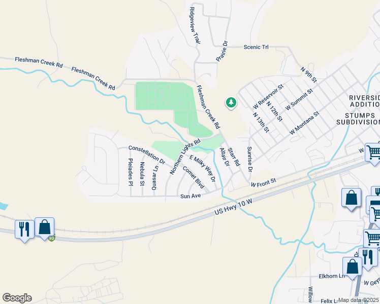 map of restaurants, bars, coffee shops, grocery stores, and more near 622 East Milky Way Drive in Livingston