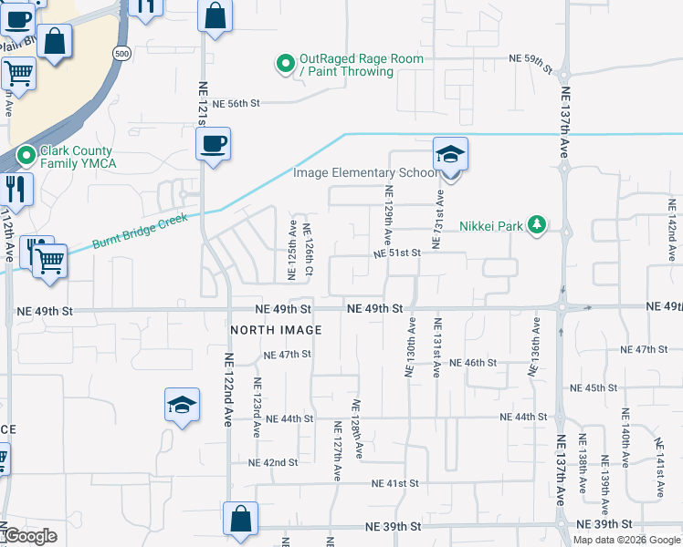 map of restaurants, bars, coffee shops, grocery stores, and more near 5023 Northeast 126th Avenue in Vancouver