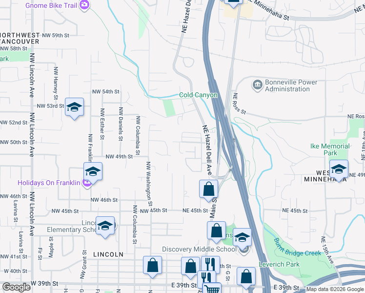 map of restaurants, bars, coffee shops, grocery stores, and more near 317 Northeast Newhouse Road in Vancouver