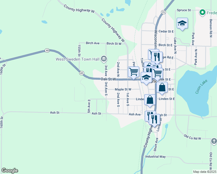 map of restaurants, bars, coffee shops, grocery stores, and more near 510 Maple Street East in Frederic