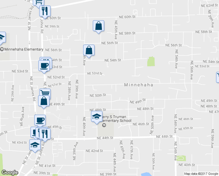 map of restaurants, bars, coffee shops, grocery stores, and more near 4317 Northeast 51st Street in Vancouver