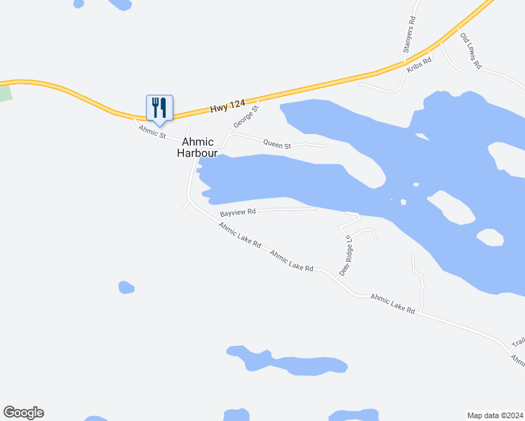 map of restaurants, bars, coffee shops, grocery stores, and more near Bayview Road in Magnetawan
