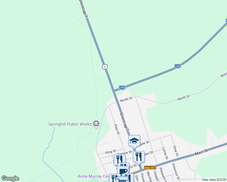 map of restaurants, bars, coffee shops, grocery stores, and more near 93 Junction Road in Springhill