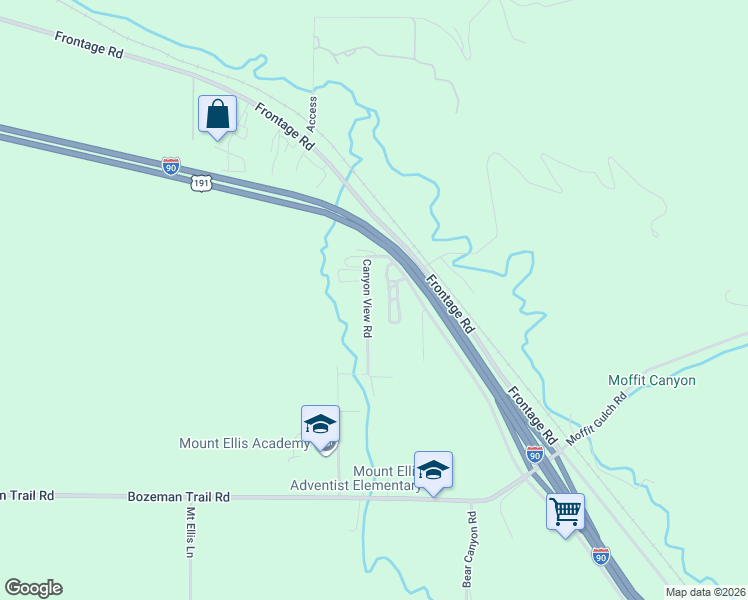 map of restaurants, bars, coffee shops, grocery stores, and more near 675 Canyon View Road in Bozeman