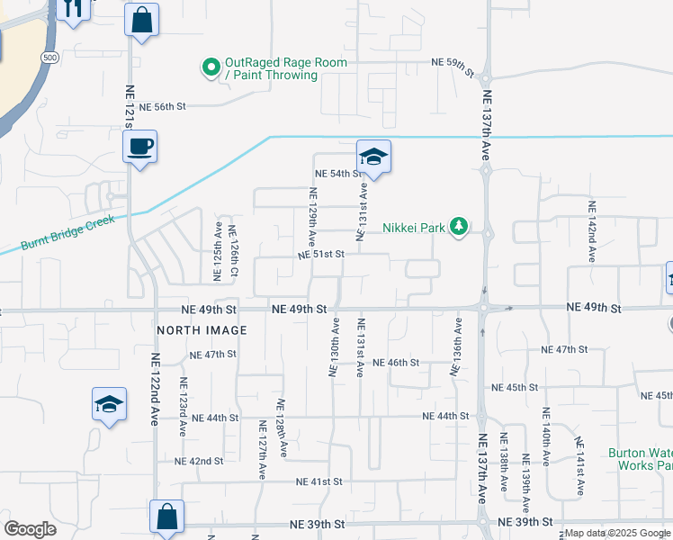 map of restaurants, bars, coffee shops, grocery stores, and more near 12910 Northeast 50th Street in Vancouver