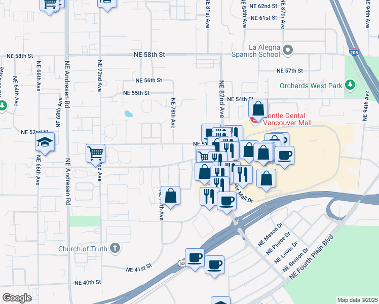 map of restaurants, bars, coffee shops, grocery stores, and more near 7900 Northeast Vancouver Mall Drive in Vancouver