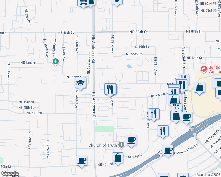 map of restaurants, bars, coffee shops, grocery stores, and more near 5000 Northeast 72nd Avenue in Vancouver