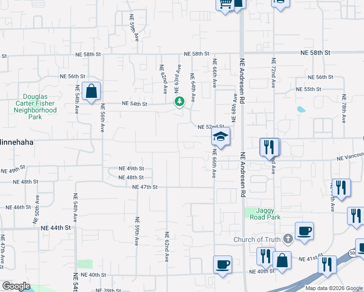 map of restaurants, bars, coffee shops, grocery stores, and more near 5001 Northeast 63rd Avenue in Vancouver