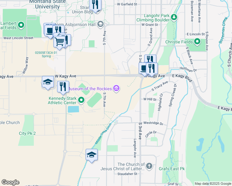 map of restaurants, bars, coffee shops, grocery stores, and more near 600 West Kagy Boulevard in Bozeman