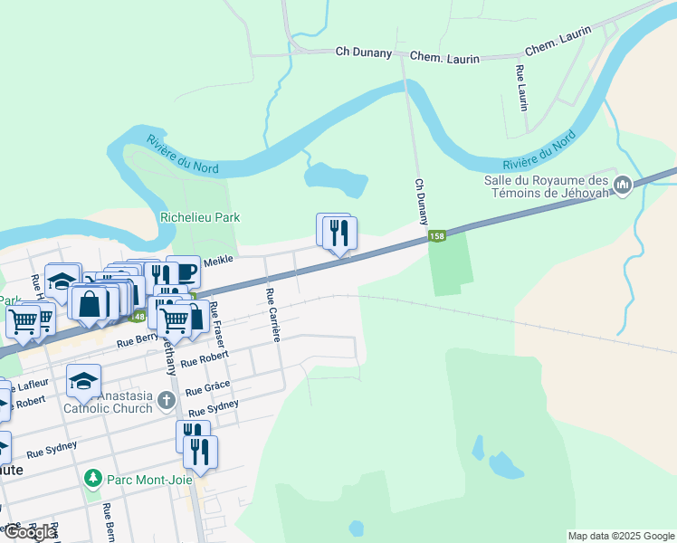 map of restaurants, bars, coffee shops, grocery stores, and more near 724 Rue Principale in Lachute