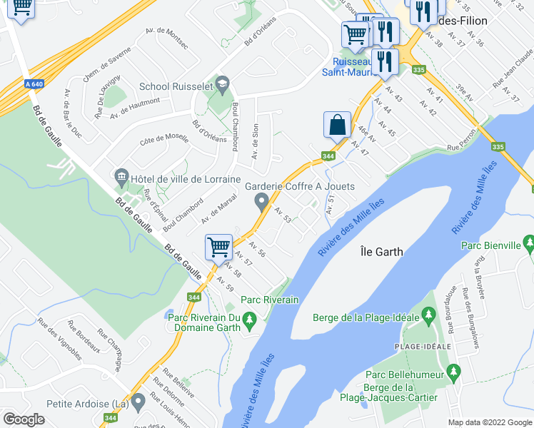 map of restaurants, bars, coffee shops, grocery stores, and more near 632 Boulevard Adolphe-Chapleau in Bois-des-Filion